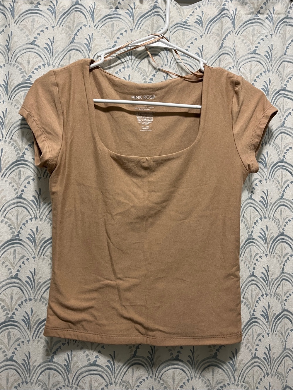 Pink Rose Camel Scoop Neck Short Sleeve Top